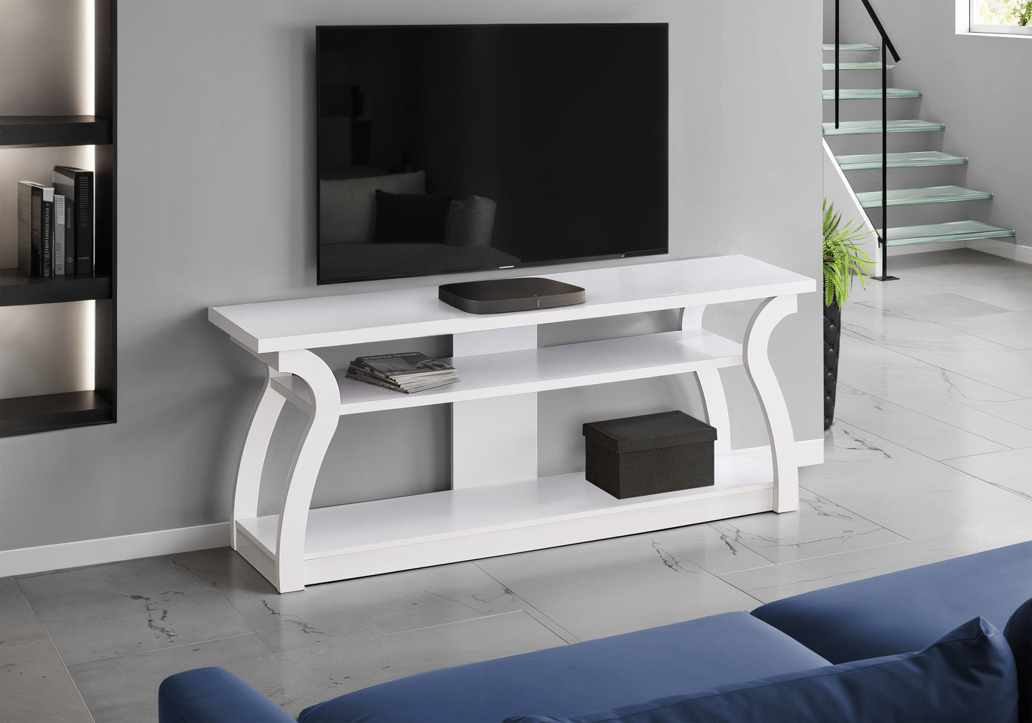 60" White Wood Open Shelving TV Stand-4