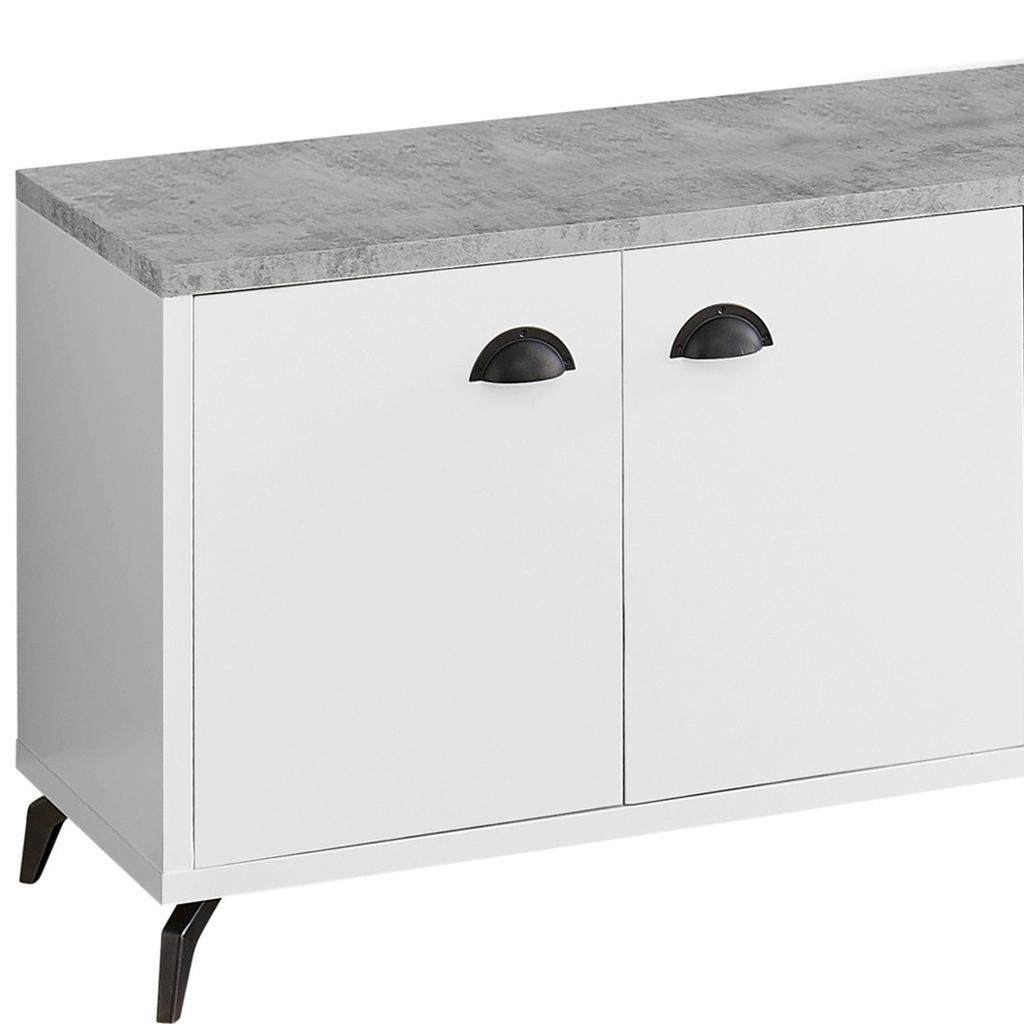 60" White Cabinet Enclosed Storage TV Stand-4