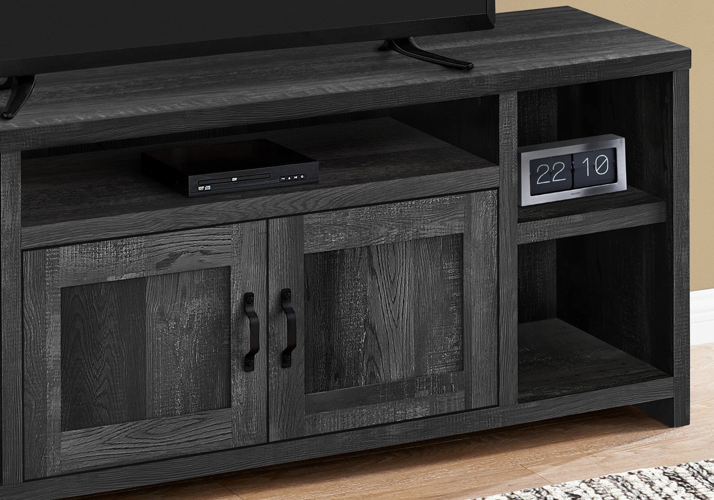 59" Black Cabinet Enclosed Storage TV Stand-4