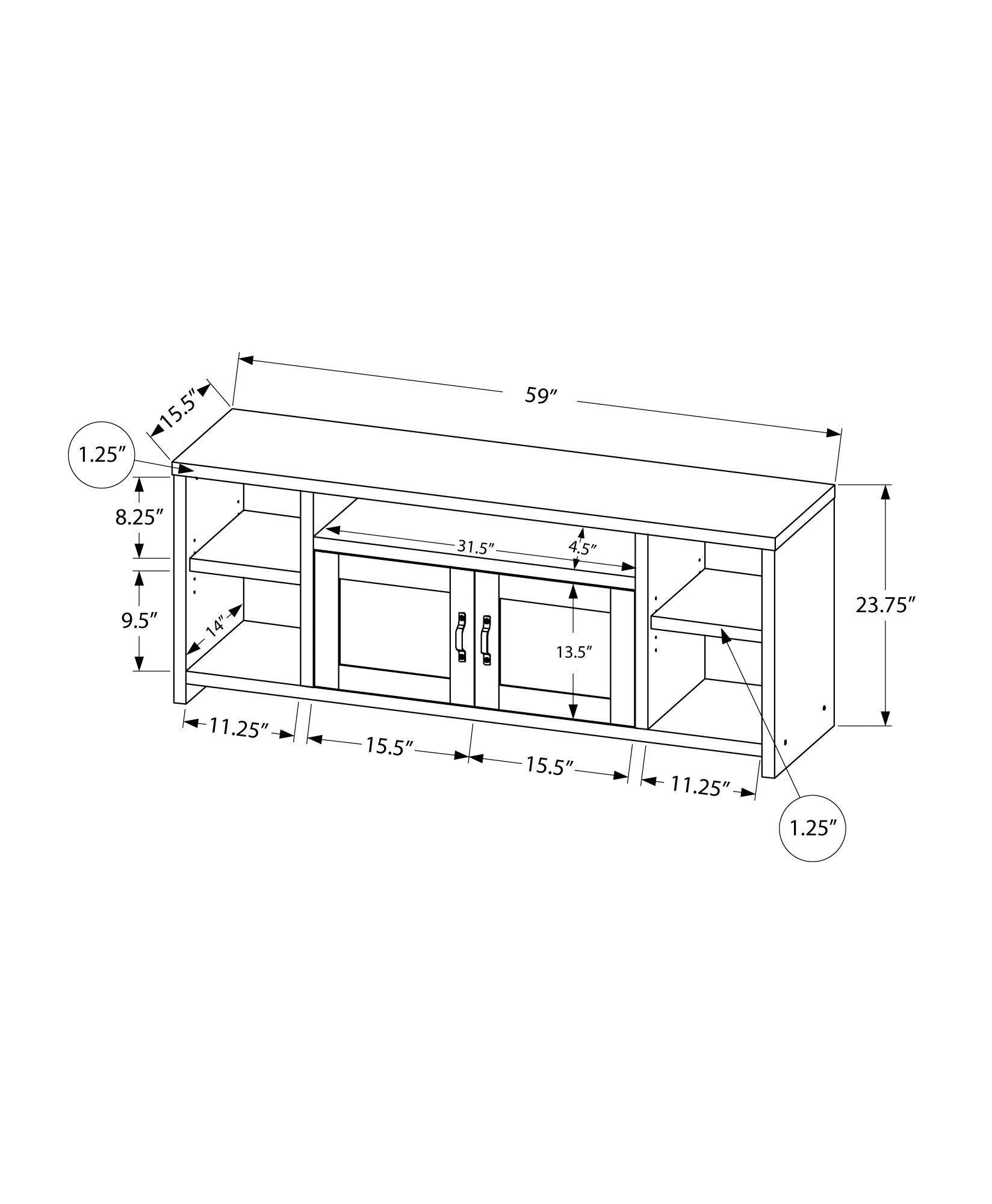 59" Black Cabinet Enclosed Storage TV Stand-6