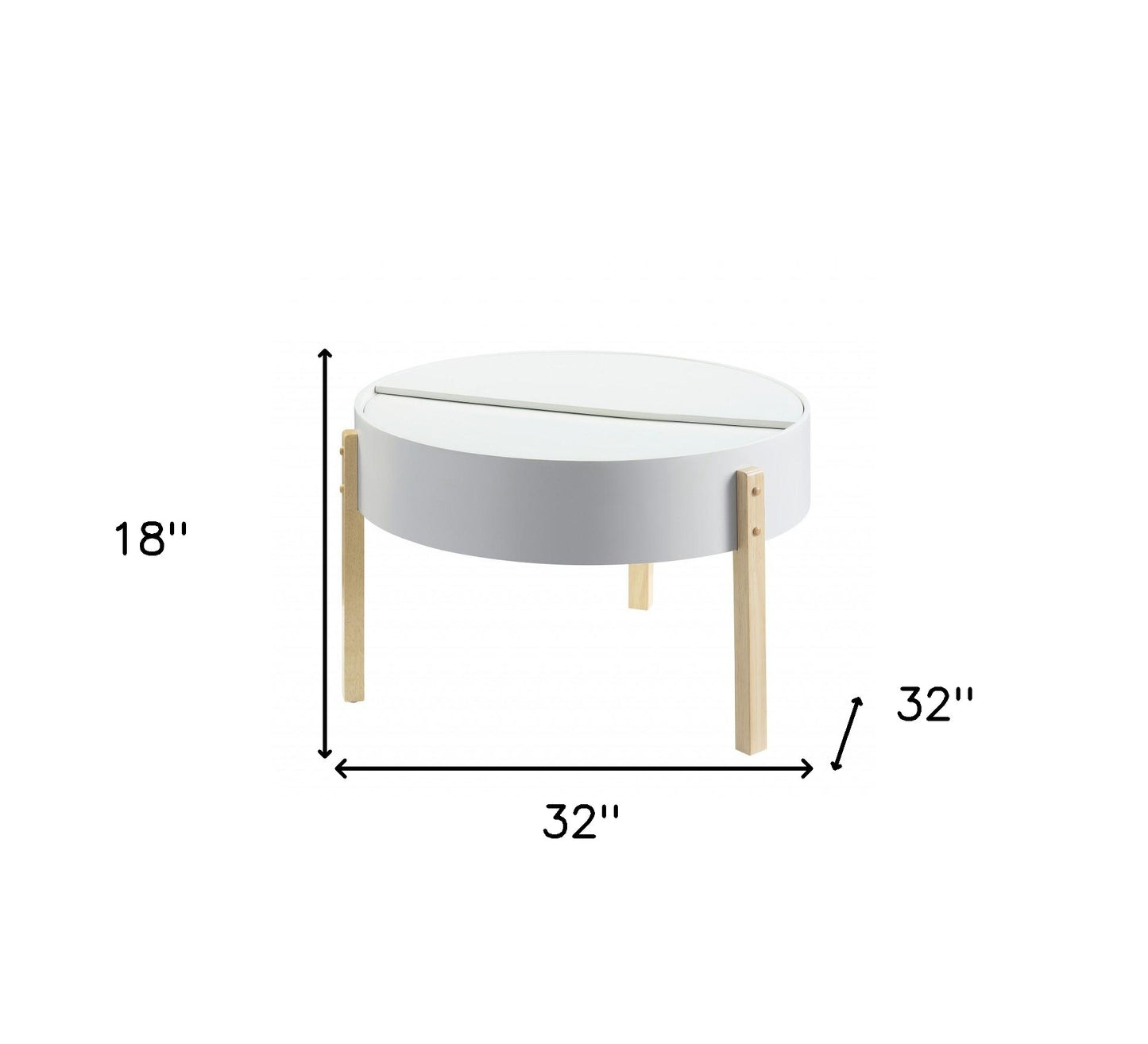 32" White and Natural Wood And Solid Wood Round Coffee Table - Loft&Timber