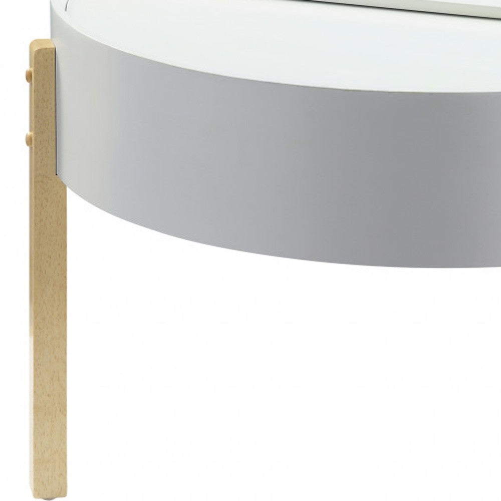 32" White and Natural Wood And Solid Wood Round Coffee Table - Loft&Timber