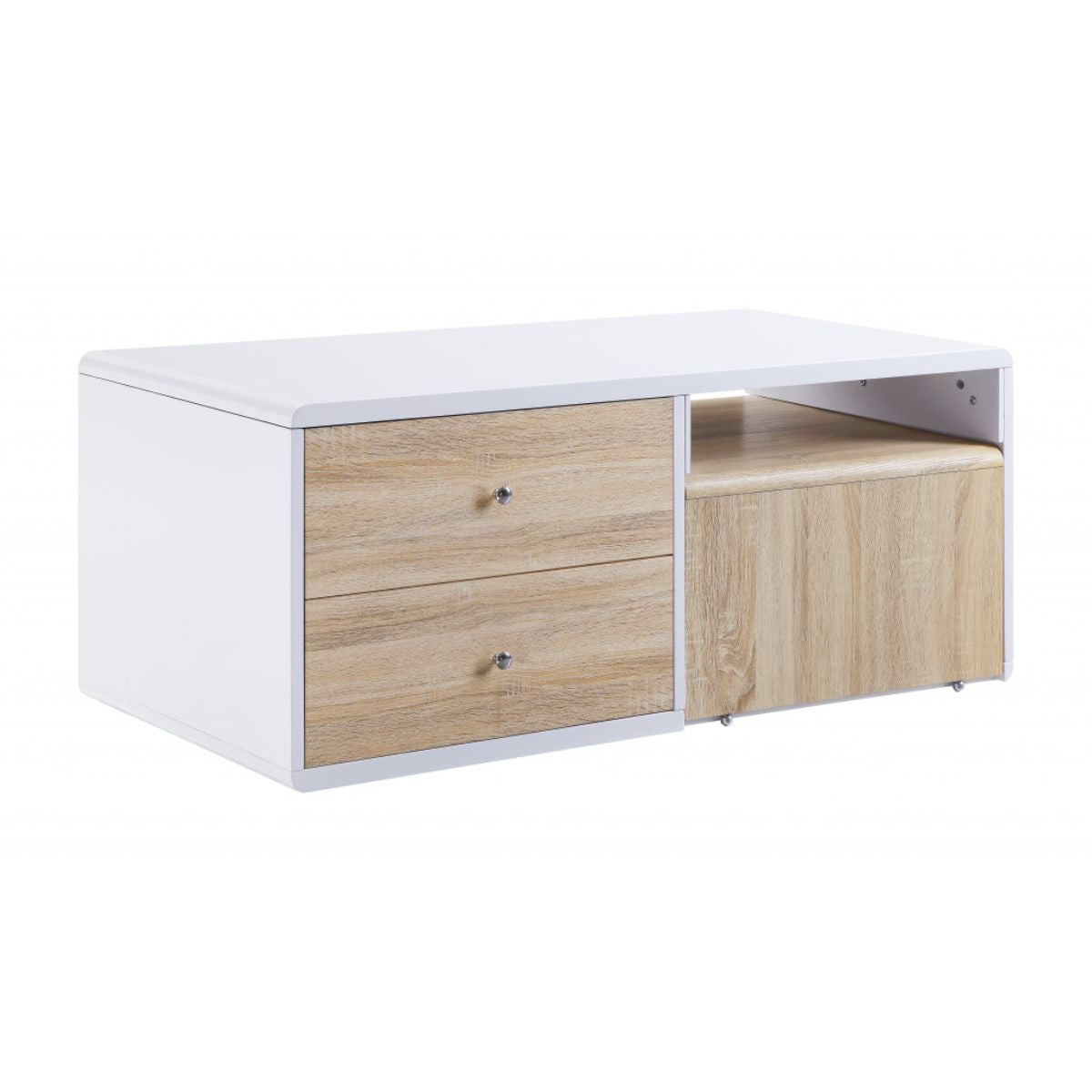 47" White and Natural Wood Frame Coffee Table With Two Drawers - Loft&Timber