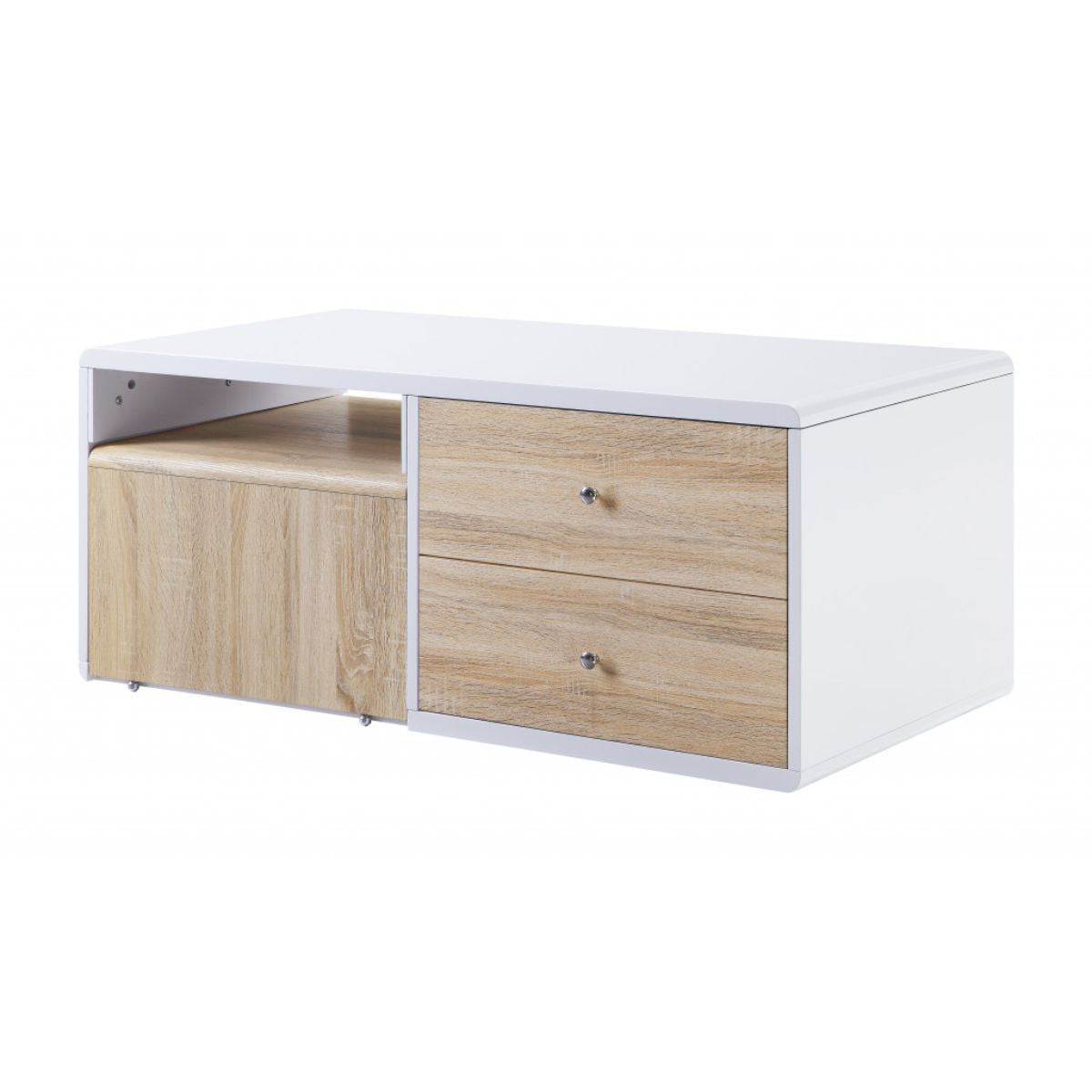 47" White and Natural Wood Frame Coffee Table With Two Drawers - Loft&Timber