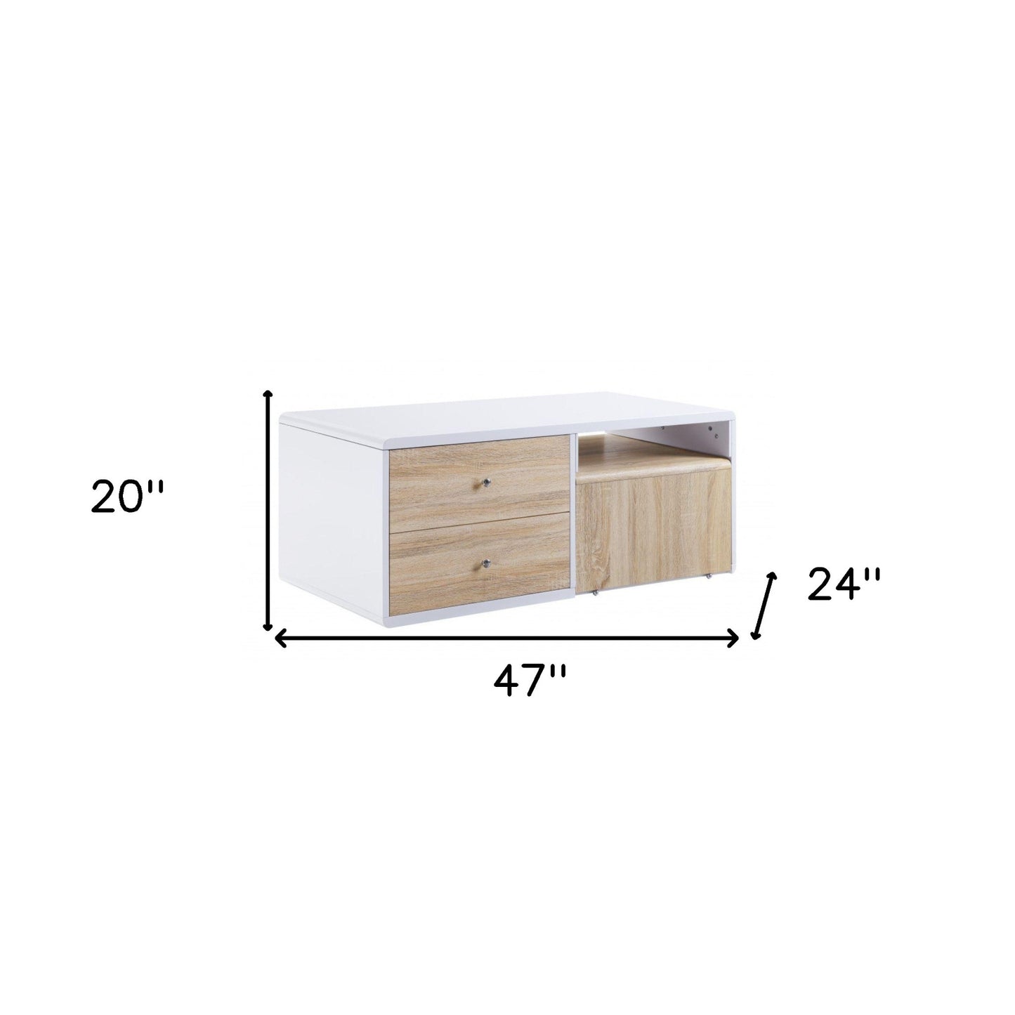 47" White and Natural Wood Frame Coffee Table With Two Drawers - Loft&Timber