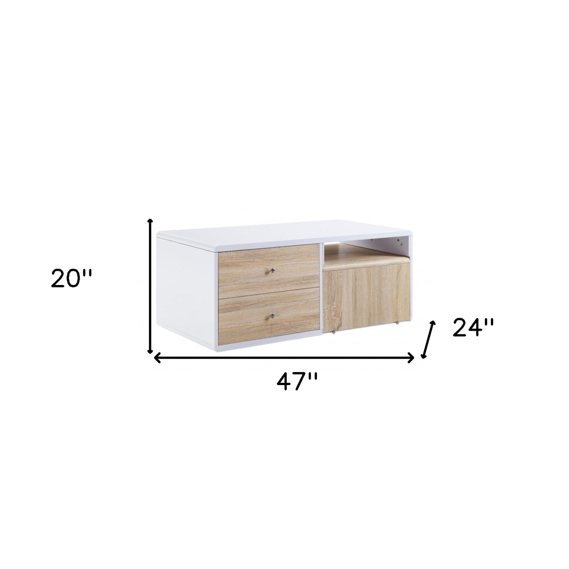 47" White and Natural Wood Frame Coffee Table With Two Drawers - Loft&Timber