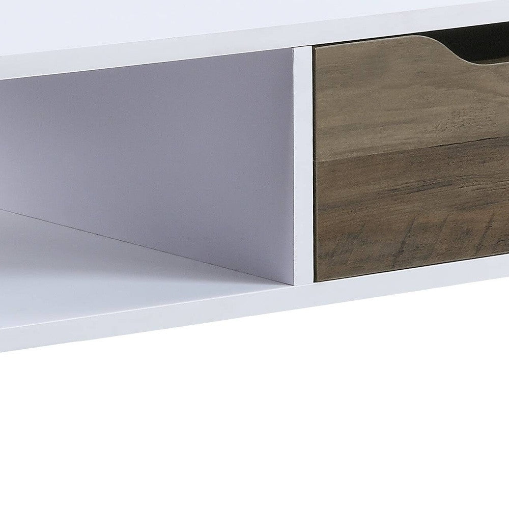 44" White and Black Melamine Veneer And Metal Coffee Table With Drawer And Shelf - Loft&Timber