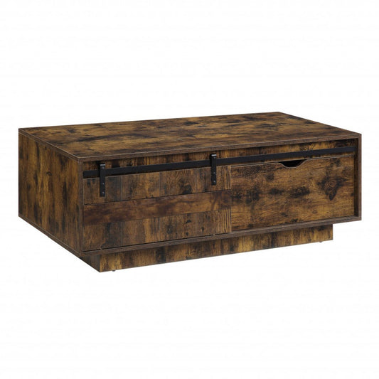 47" Brown and Black Melamine Veneer And Wood Coffee Table With Drawer And Shelf - Loft&Timber