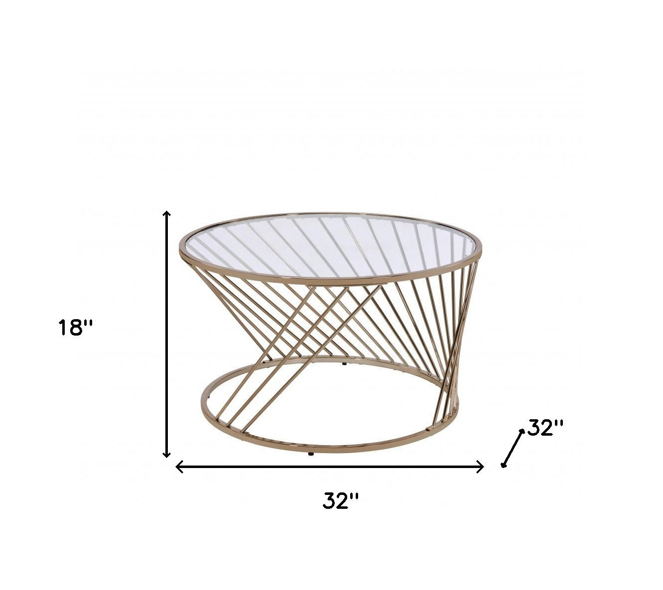 32" Clear and Champagne Glass And Metal Round Frame Coffee Table - Loft&Timber