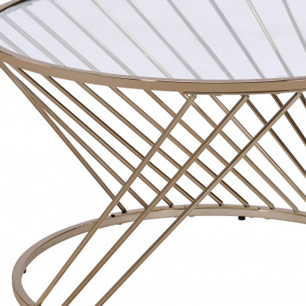 32" Clear and Champagne Glass And Metal Round Frame Coffee Table - Loft&Timber