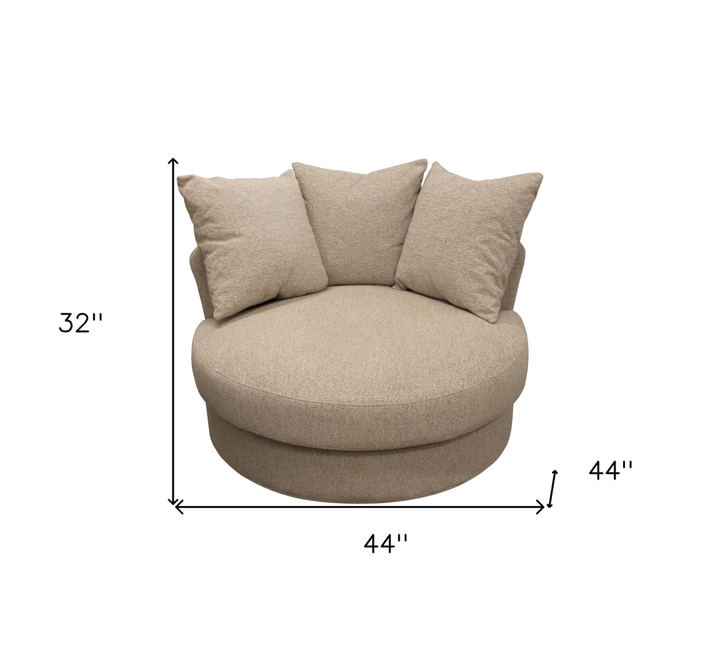44" Sand Linen Upholstered Swivel Round Accent Chair And Toss Pillows - Loft&Timber