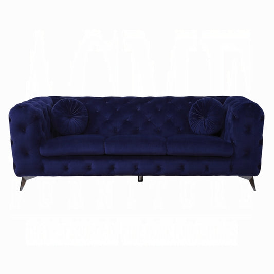 90" Blue Velvet Chesterfield Sofa With Silver Legs-1
