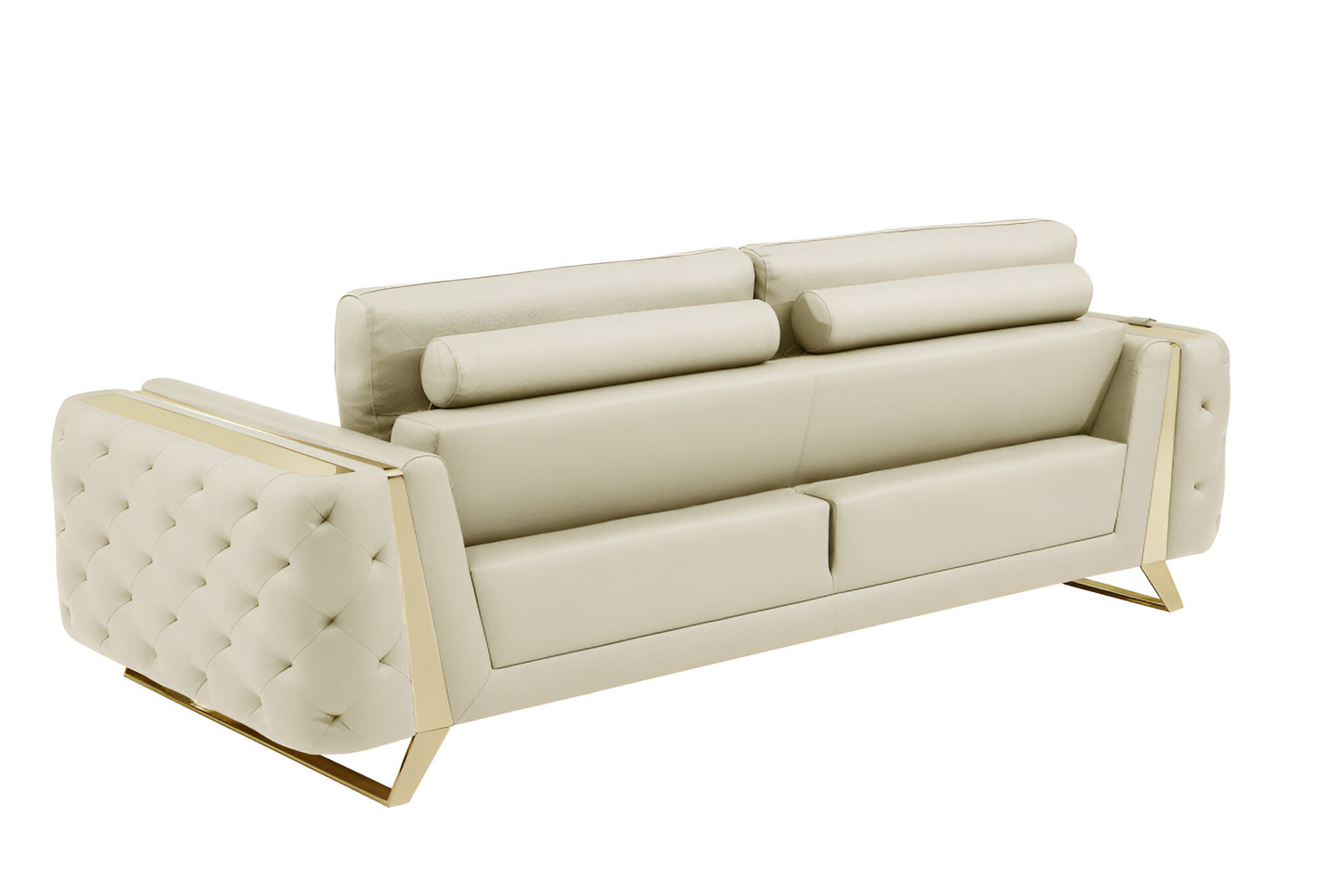 90" Beige Italian Leather Sofa With Gold Legs-3