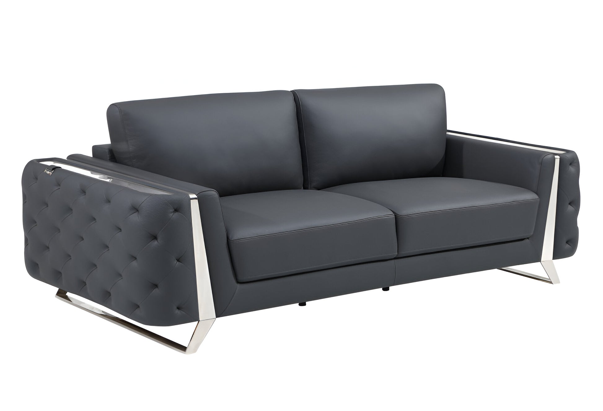 90" Gray Italian Leather Sofa With Silver Legs-2