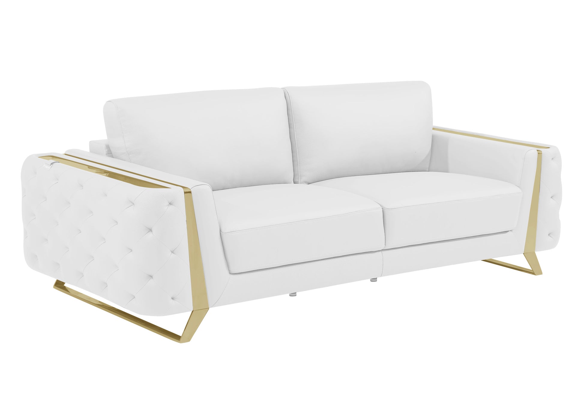 90" White Italian Leather Sofa With Gold Legs-2