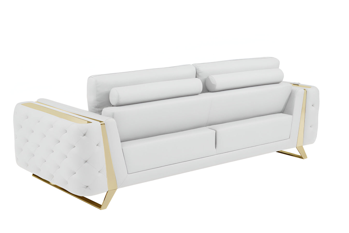 90" White Italian Leather Sofa With Gold Legs-3