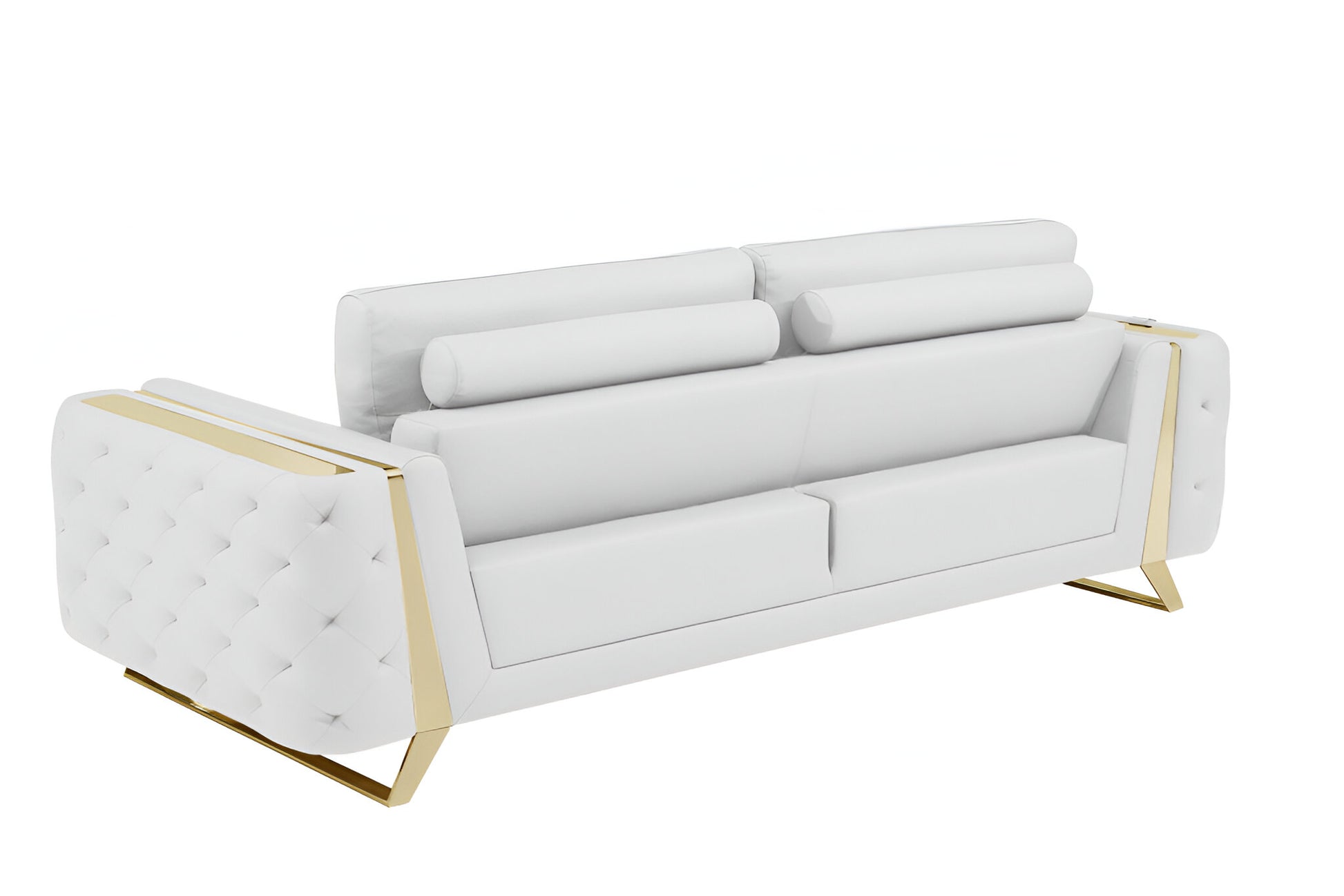 90" White Italian Leather Sofa With Gold Legs-3