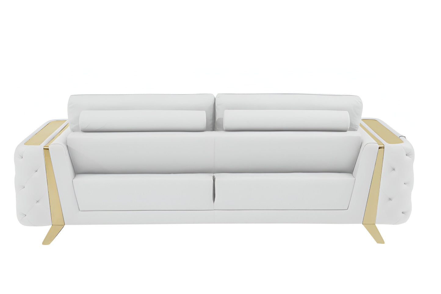 90" White Italian Leather Sofa With Gold Legs-4