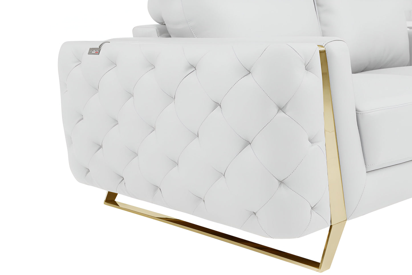 90" White Italian Leather Sofa With Gold Legs-6