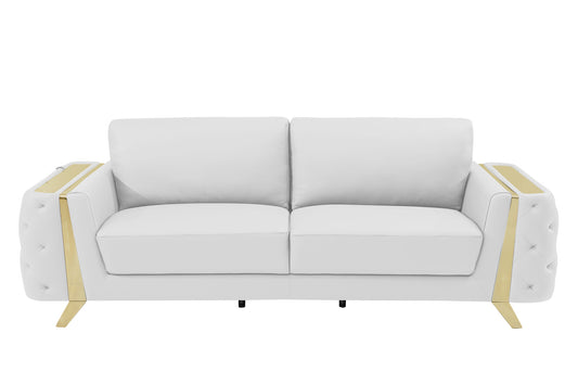 90" White Italian Leather Sofa With Gold Legs-1