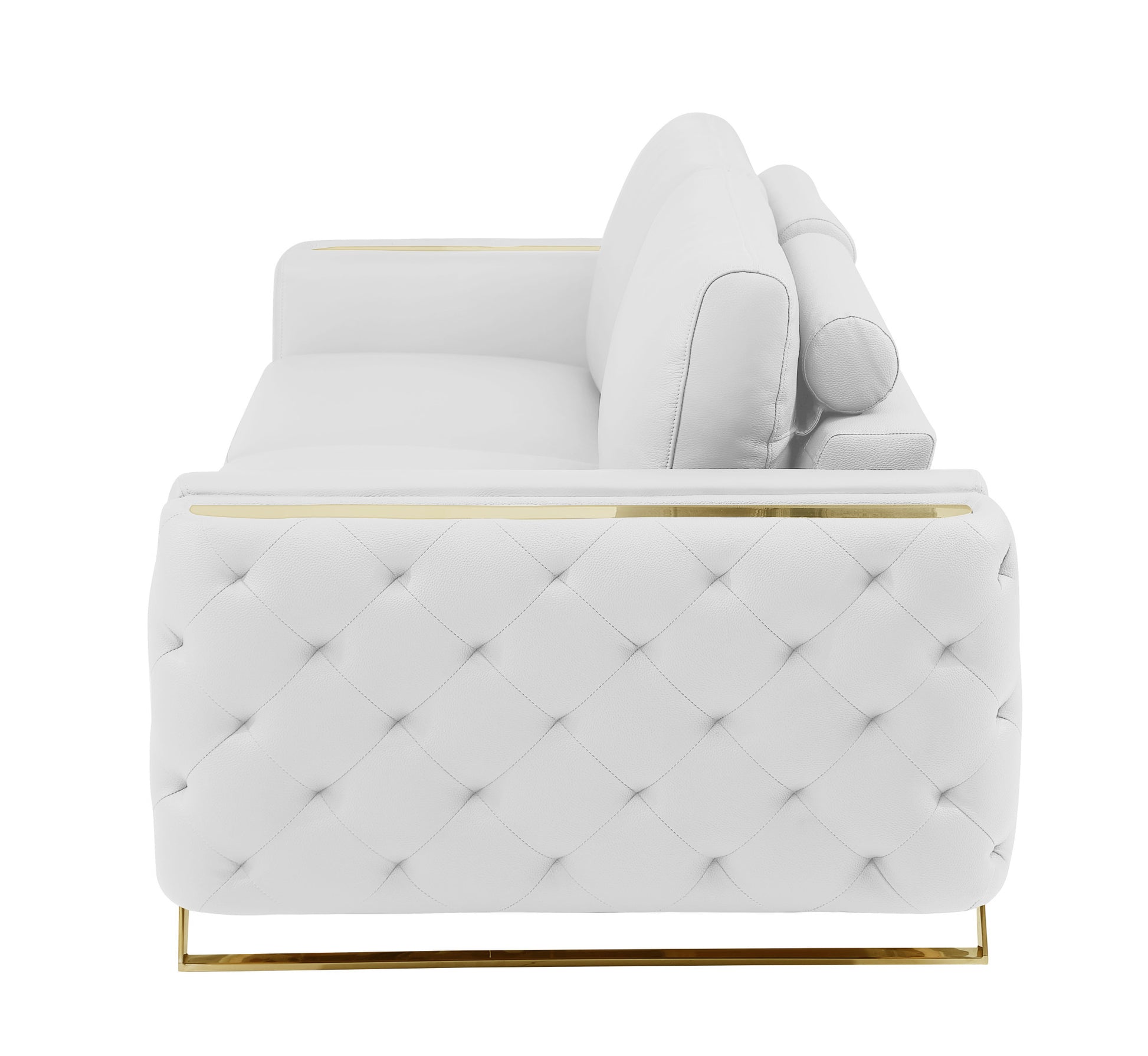 90" White Italian Leather Sofa With Gold Legs-5