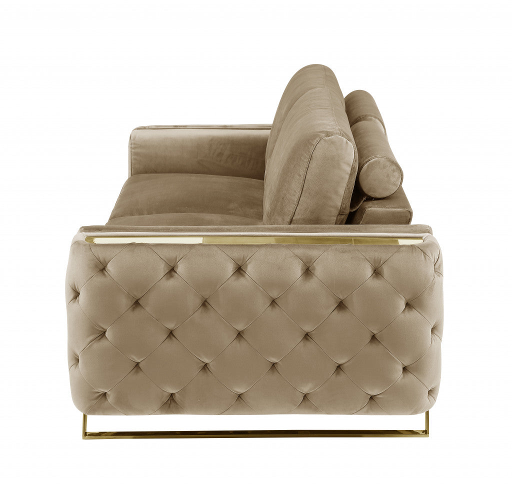 90" Beige Velvet Sofa With Gold Legs-6