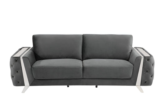 90" Gray Velvet Sofa With Silver Legs-1