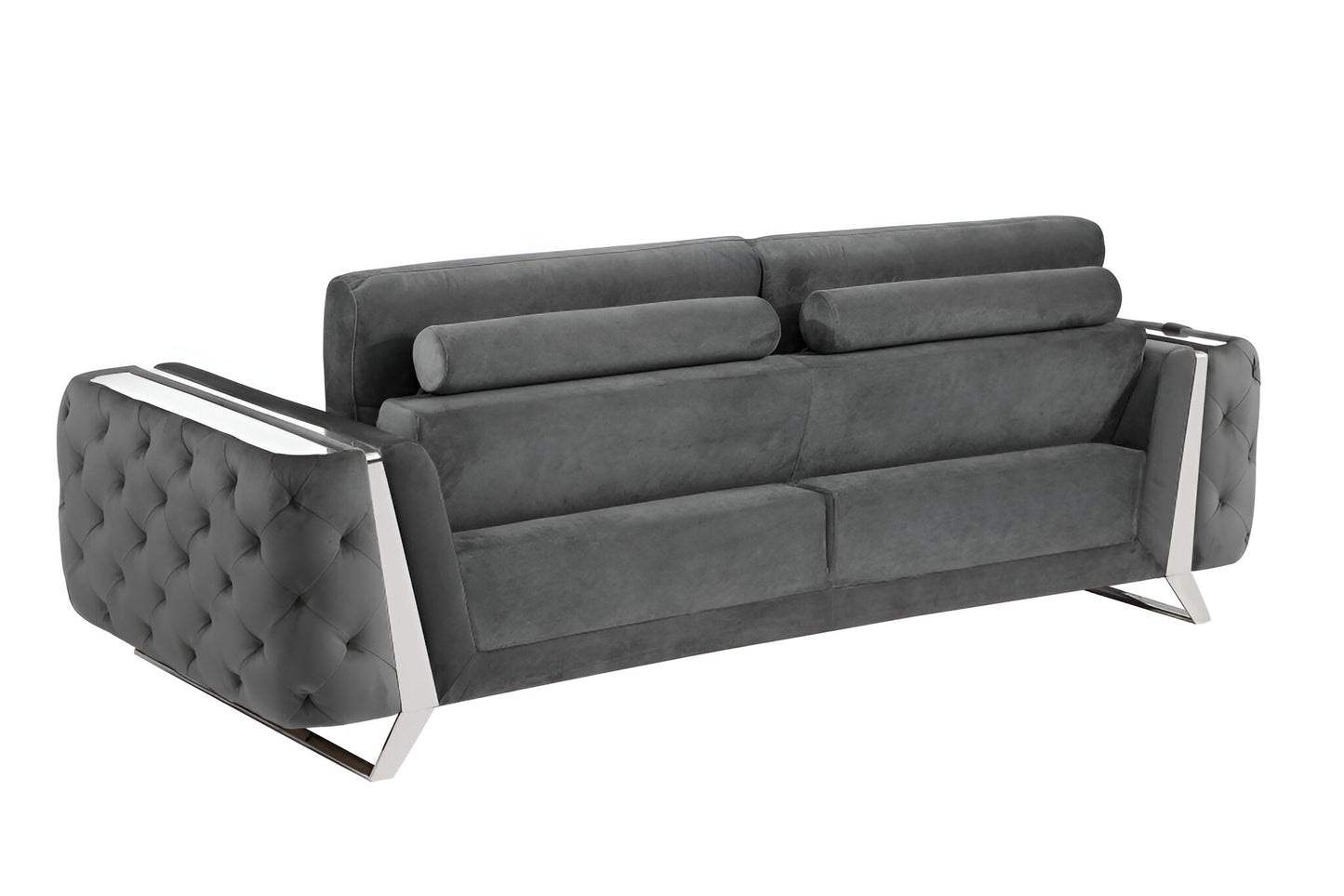 90" Gray Velvet Sofa With Silver Legs-3