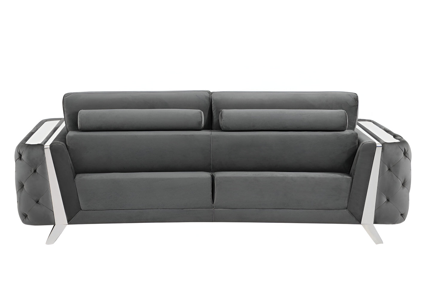 90" Gray Velvet Sofa With Silver Legs-4