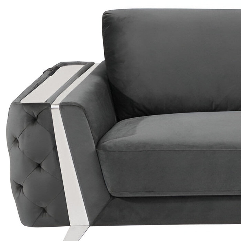 90" Gray Velvet Sofa With Silver Legs-7