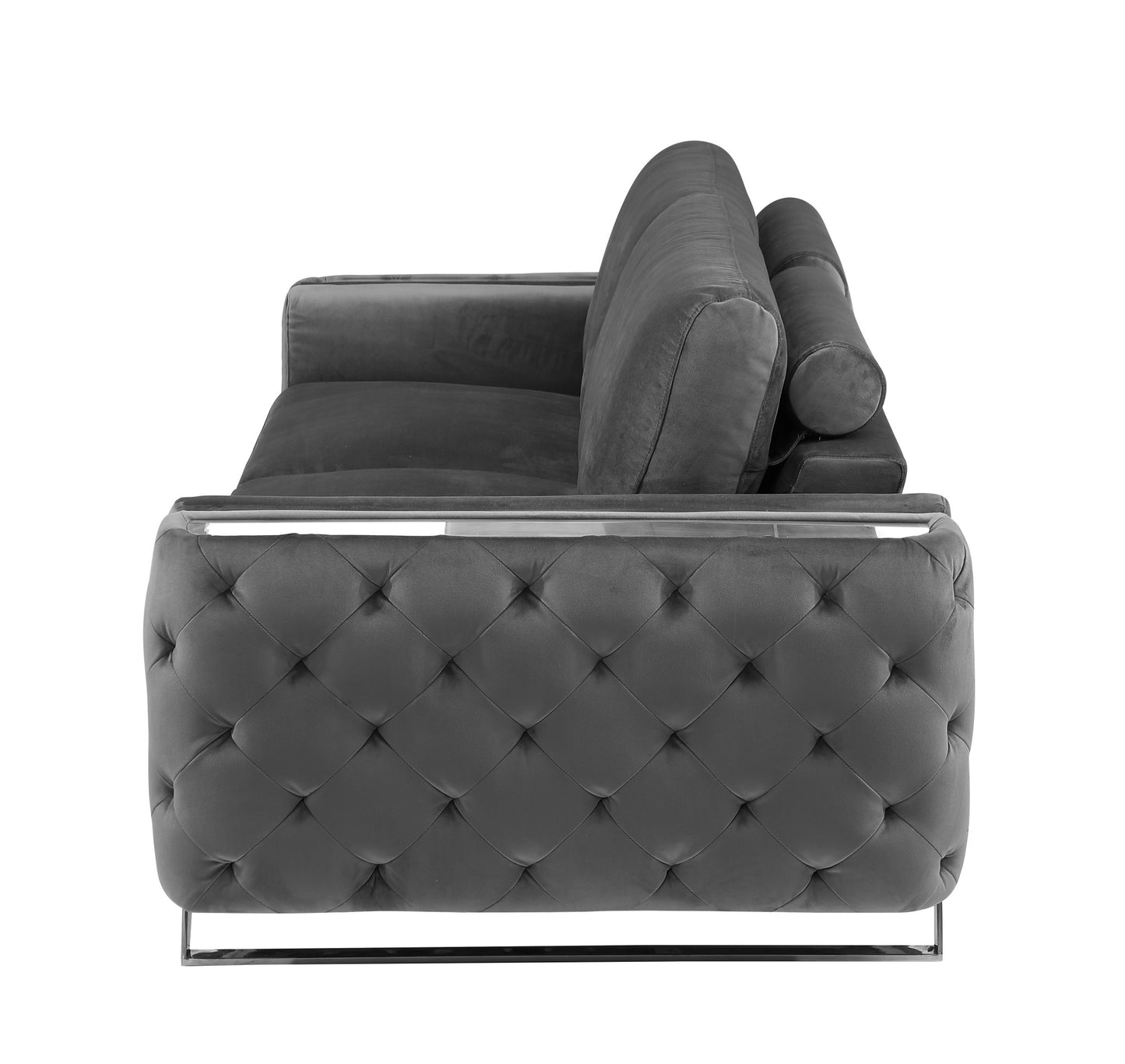 90" Gray Velvet Sofa With Silver Legs-5