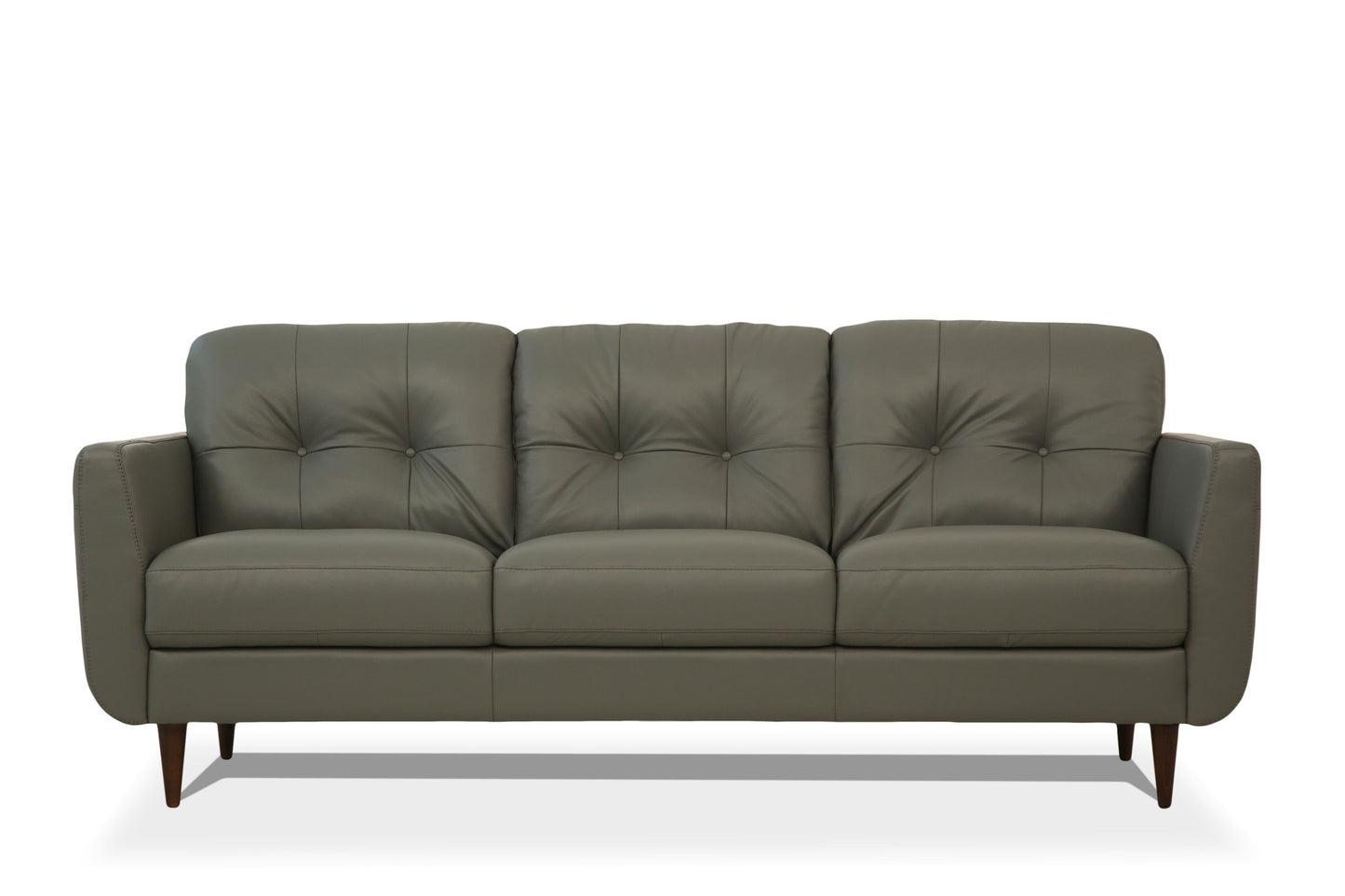 83" Green Leather Sofa With Black Legs-1
