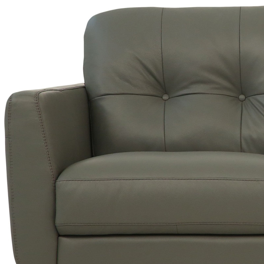 83" Green Leather Sofa With Black Legs-2