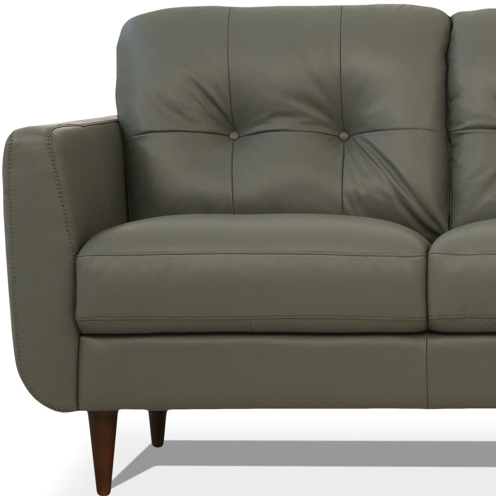 83" Green Leather Sofa With Black Legs-4