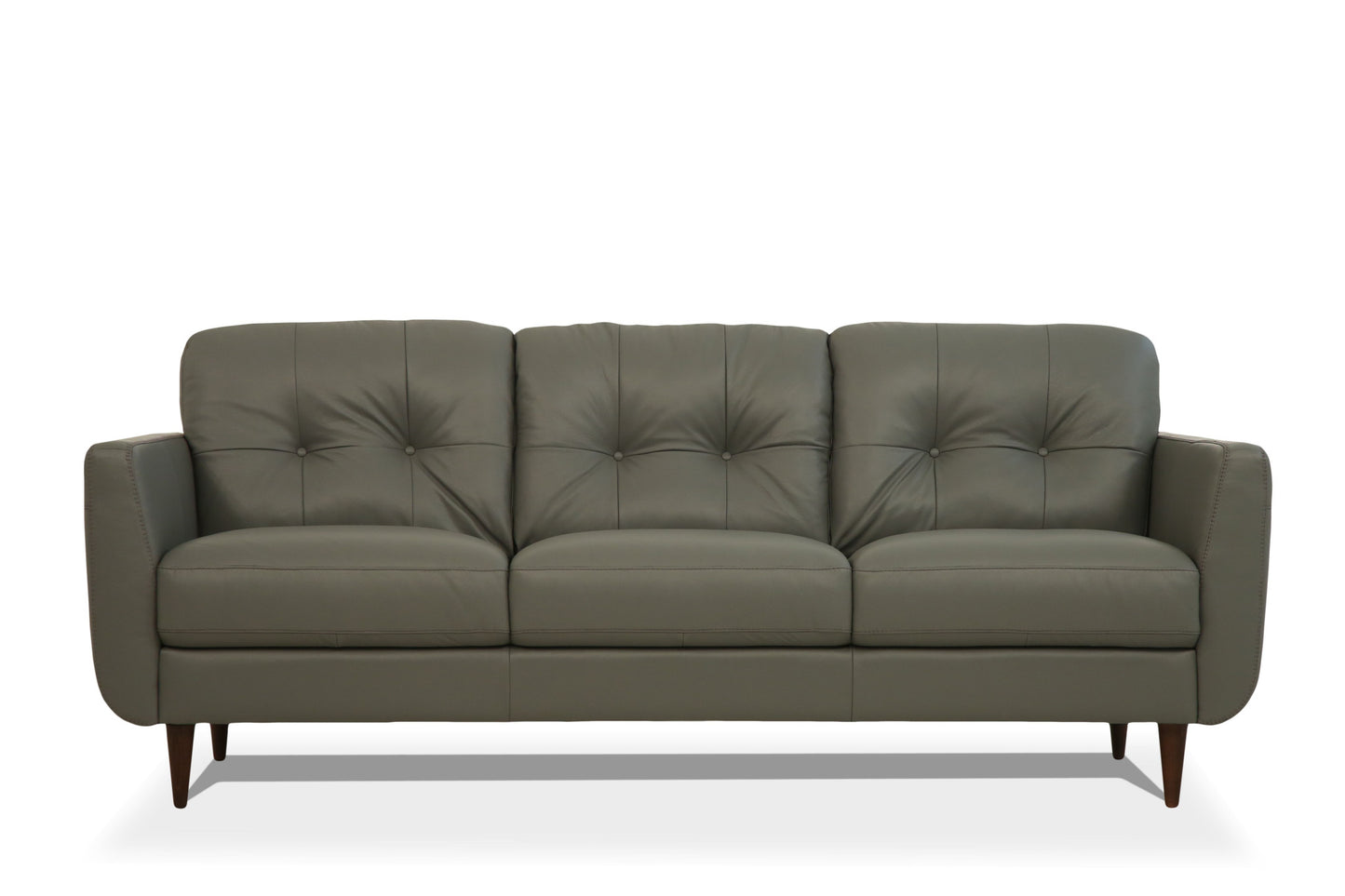 83" Green Leather Sofa With Black Legs-3