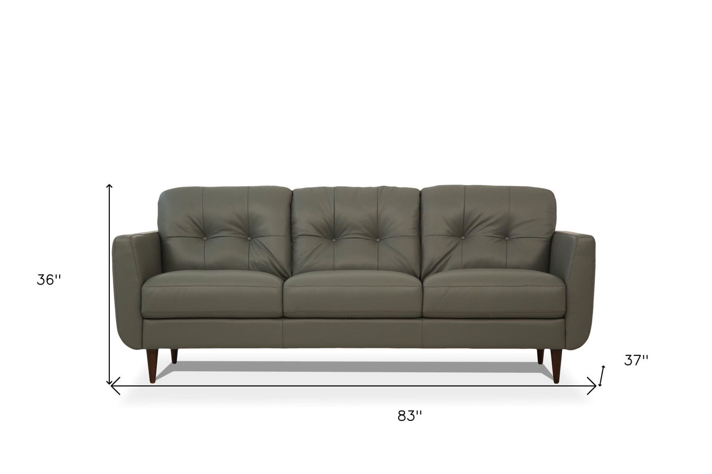 83" Green Leather Sofa With Black Legs-5