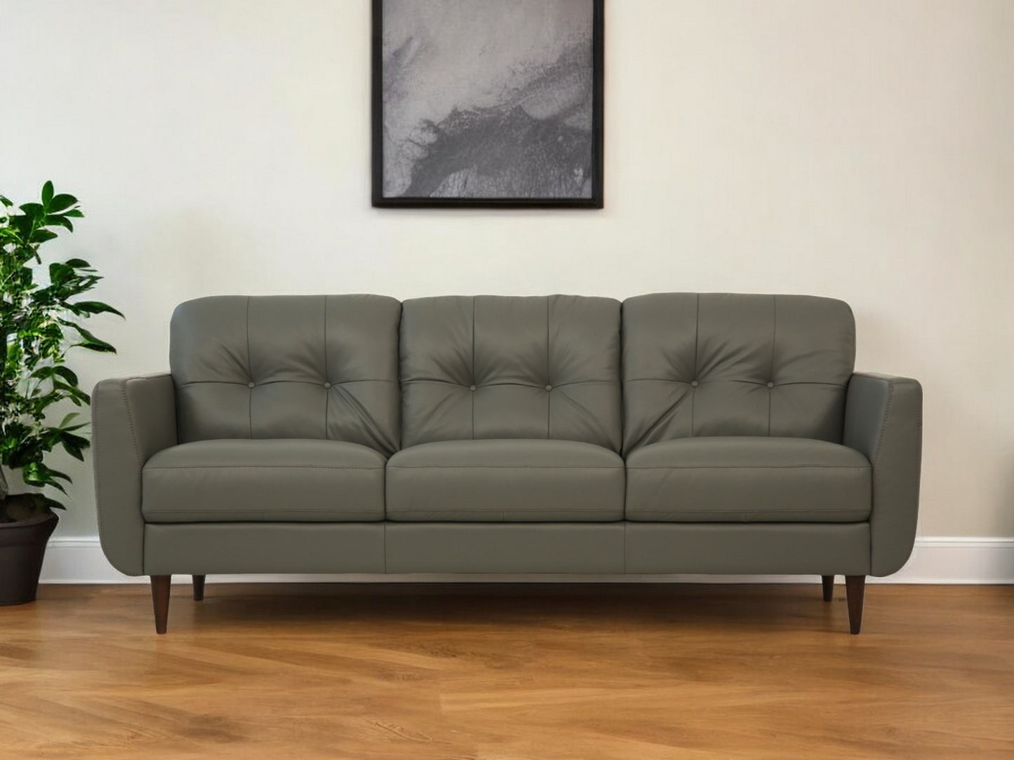 83" Green Leather Sofa With Black Legs-0
