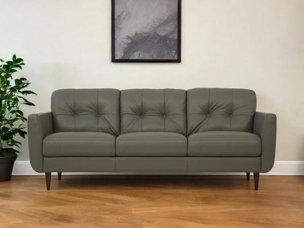 83" Green Leather Sofa With Black Legs-0