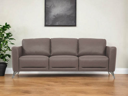 83" Taupe Leather Sofa With Black Legs-0