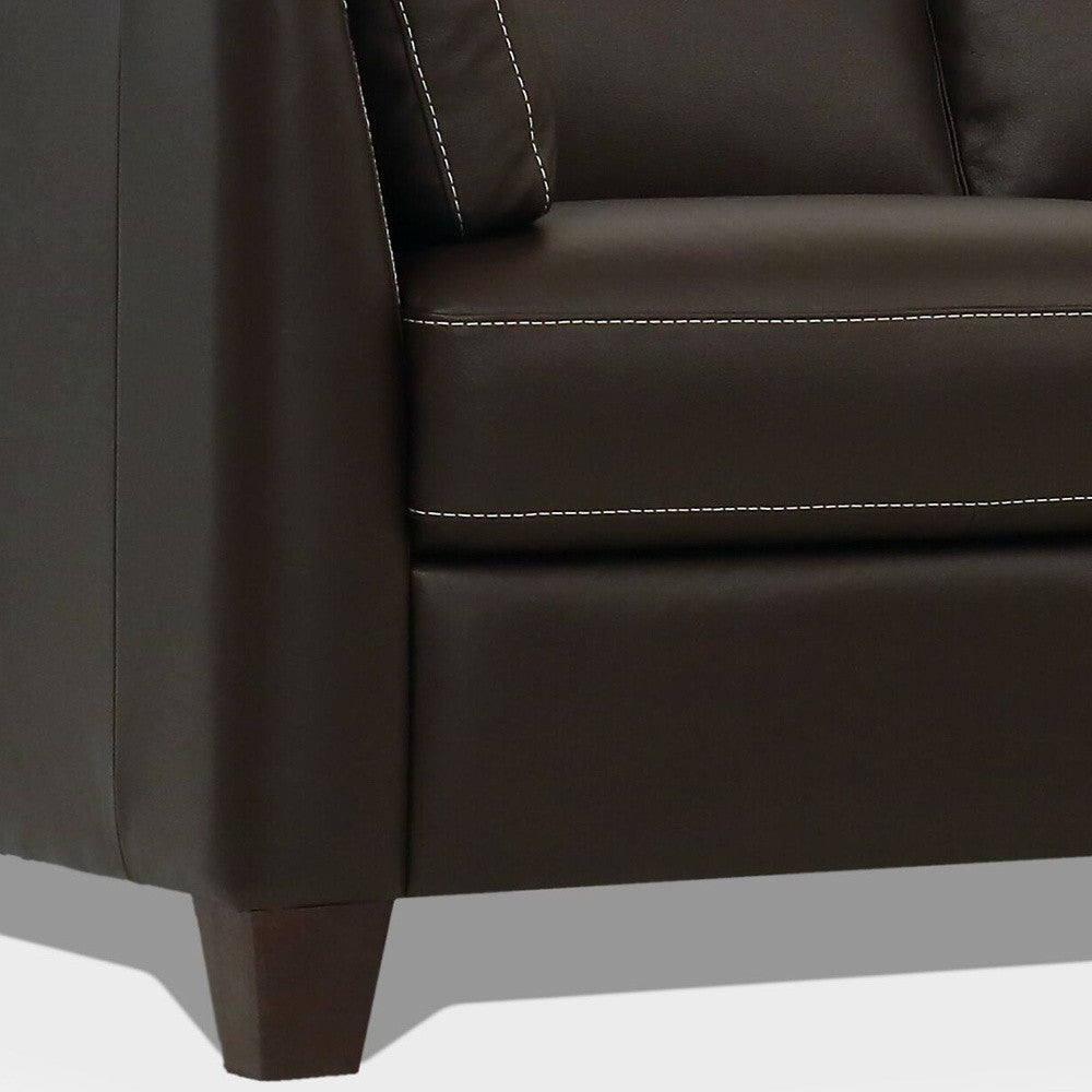 81" Chocolate Leather Sofa With Black Legs-2