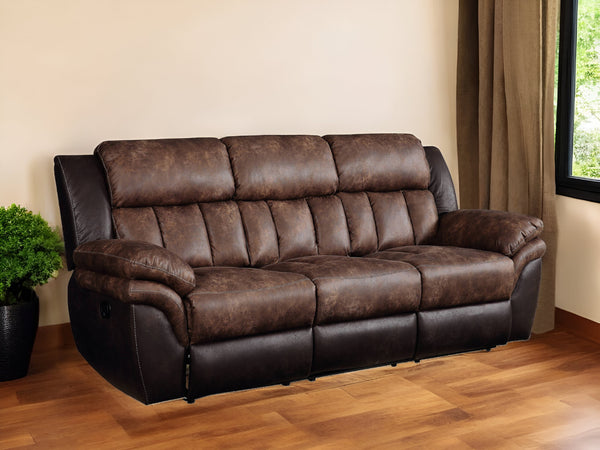 91" Espresso Microfiber Reclining Sofa With Black Legs-0