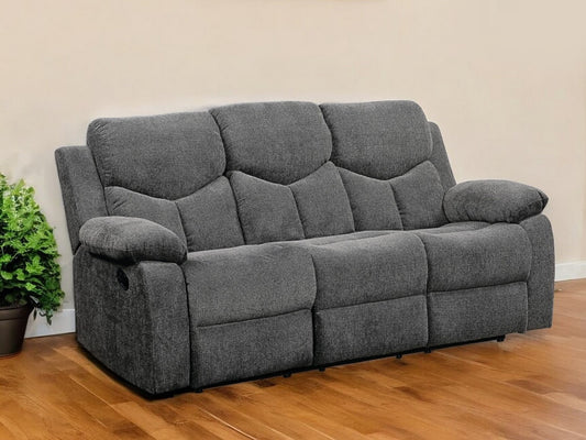 82" Gray Chenille Reclining Sofa With Black Legs-0