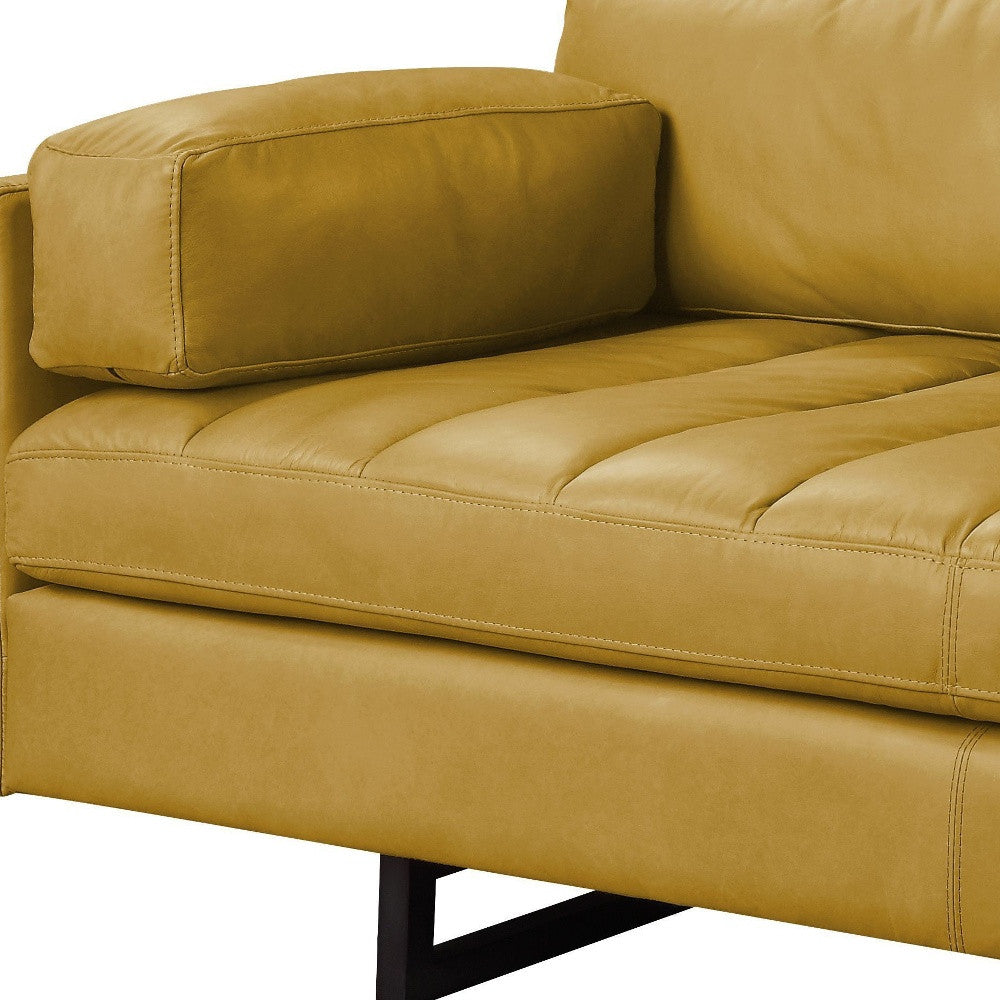 74" Mustard Top Grain Leather Sofa With Black Legs-3
