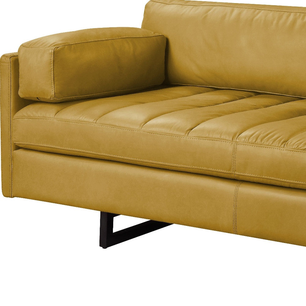 74" Mustard Top Grain Leather Sofa With Black Legs-4