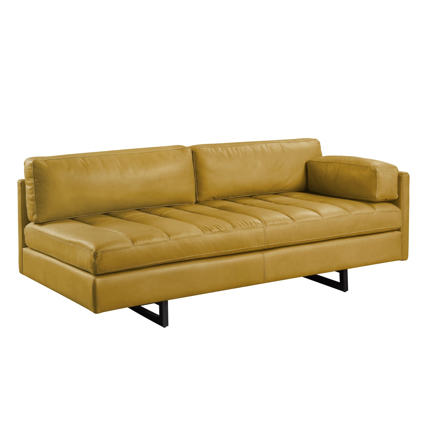 74" Mustard Top Grain Leather Sofa With Black Legs-2