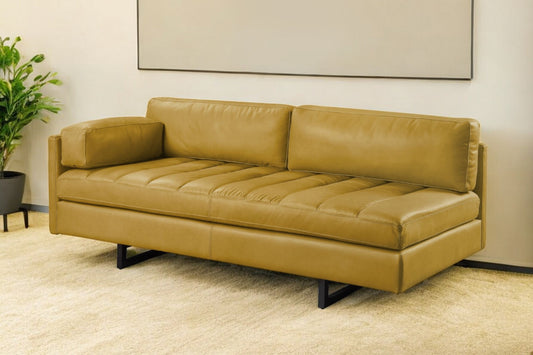 74" Mustard Top Grain Leather Sofa With Black Legs-0