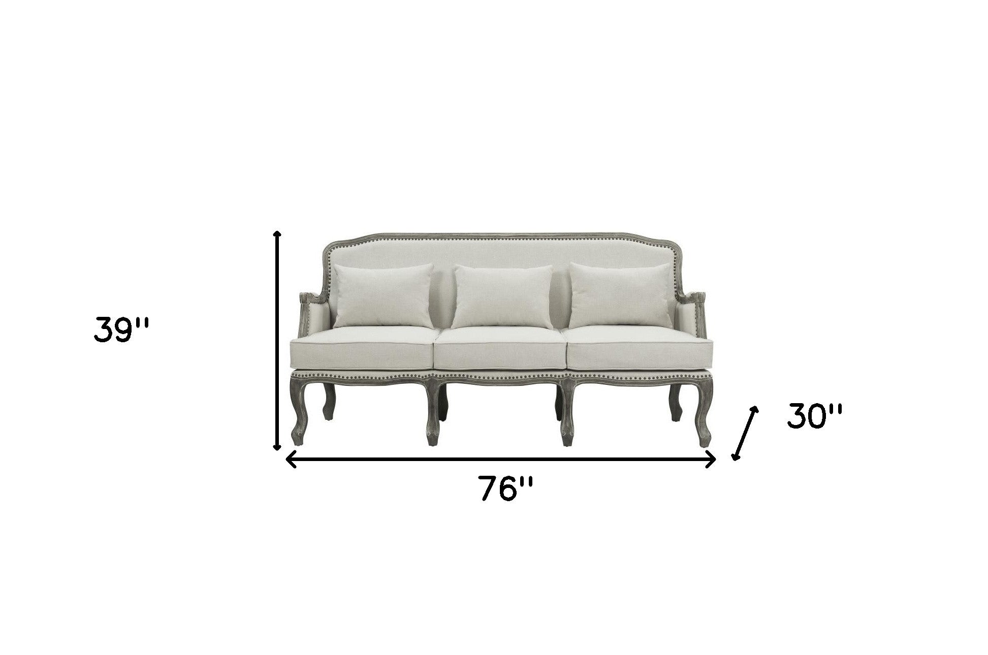 76" Cream Linen Sofa With Brown Legs-4