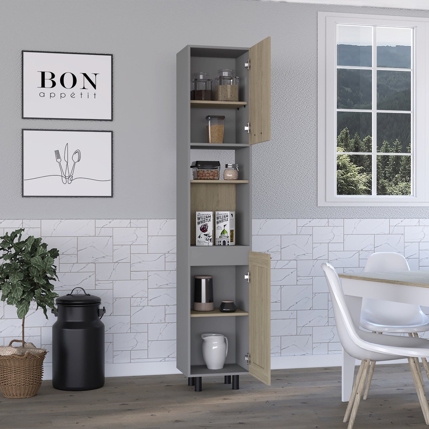 82" Gray And Oak Wood Pantry Or Storage Closet - Loft&Timber