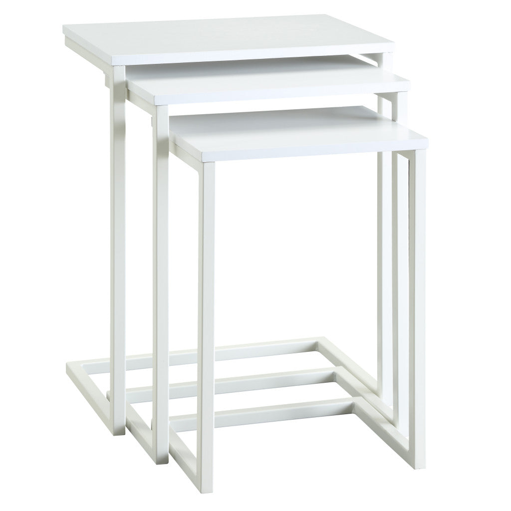 Set of Three 24" White Solid Wood And Steel Nested End Tables - Loft&Timber