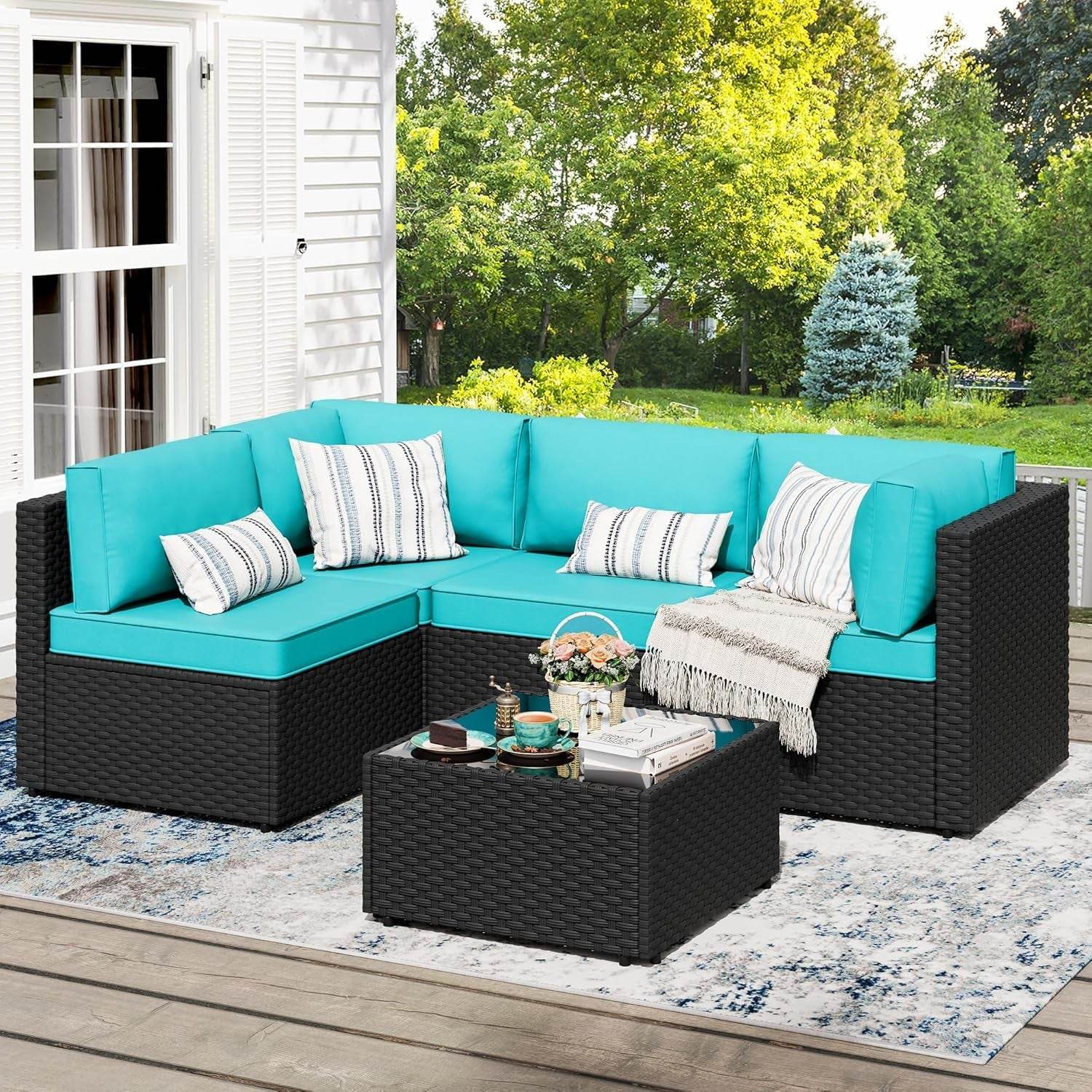 Five Piece Black Wicker Outdoor Patio Furniture Set - Loft&Timber